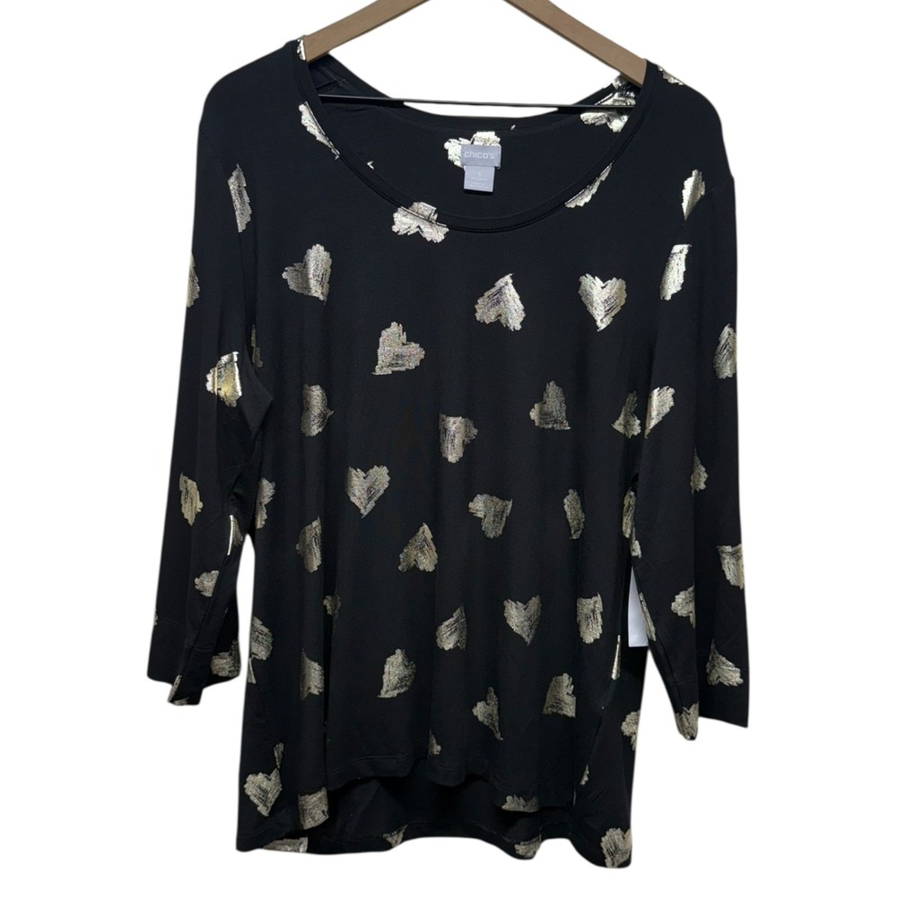 NWT Chicos Top 3/XL Black Gold Metallic